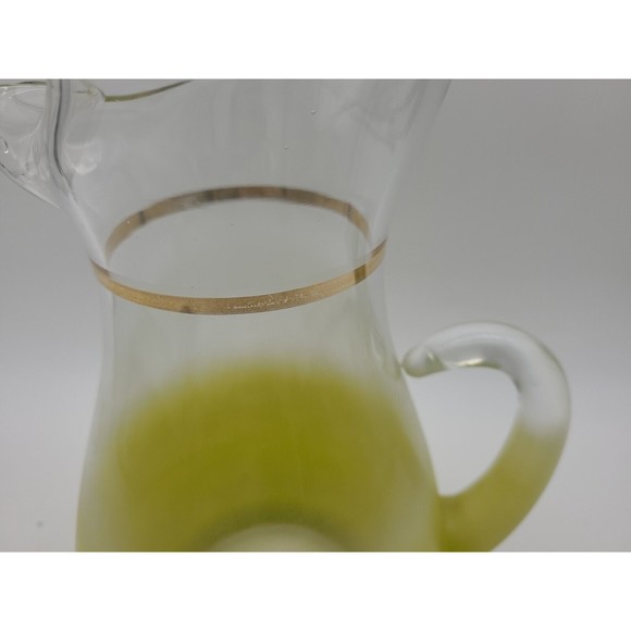Pitcher Blendo Vintage Retro Frosted Yellow Green Glass Gold Trim MCM - Picture 7 of 10